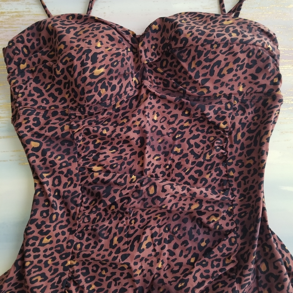 Spanx Animal Print Ruched Tankini Top Large Assets